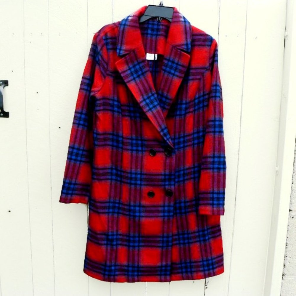 BP Double Breasted Plaid Flannel Coat